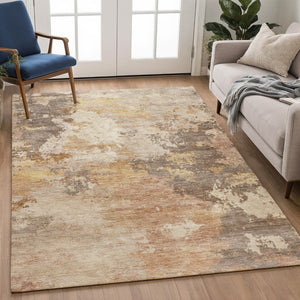 HomeRoots 5' X 8' Salmon and Gold Abstract Area Rug - Modern, Washable, Versatile for Indoor & Outdoor Spaces 689180