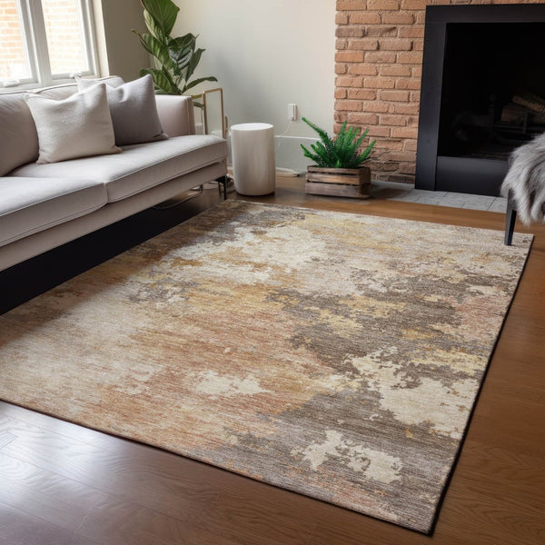 HomeRoots 5' X 8' Salmon and Gold Abstract Area Rug - Modern, Washable, Versatile for Indoor & Outdoor Spaces 689180