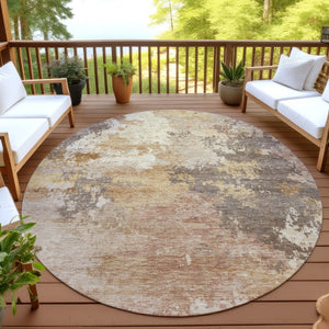 HomeRoots 8' Salmon and Gold Round Area Rug - Modern Abstract Design, Washable, Indoor/Outdoor Versatility 689181