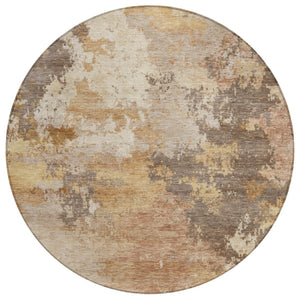 HomeRoots 8' Salmon and Gold Round Area Rug - Modern Abstract Design, Washable, Indoor/Outdoor Versatility 689181