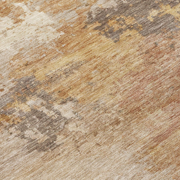 HomeRoots 8' Salmon and Gold Round Area Rug - Modern Abstract Design, Washable, Indoor/Outdoor Versatility 689181