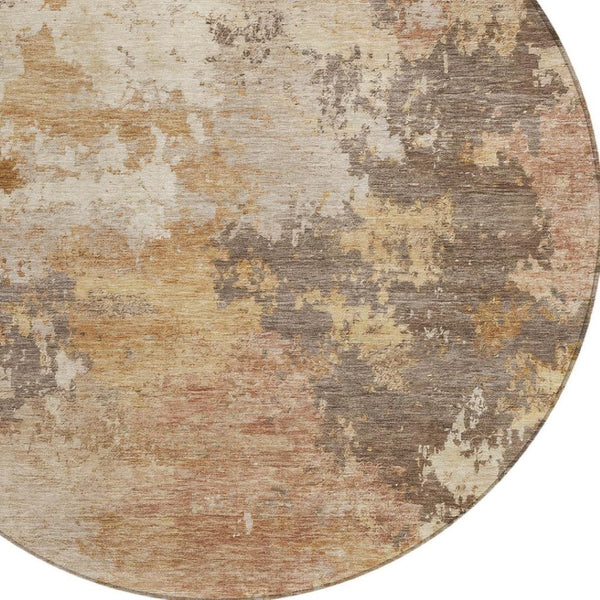 HomeRoots 8' Salmon and Gold Round Area Rug - Modern Abstract Design, Washable, Indoor/Outdoor Versatility 689181