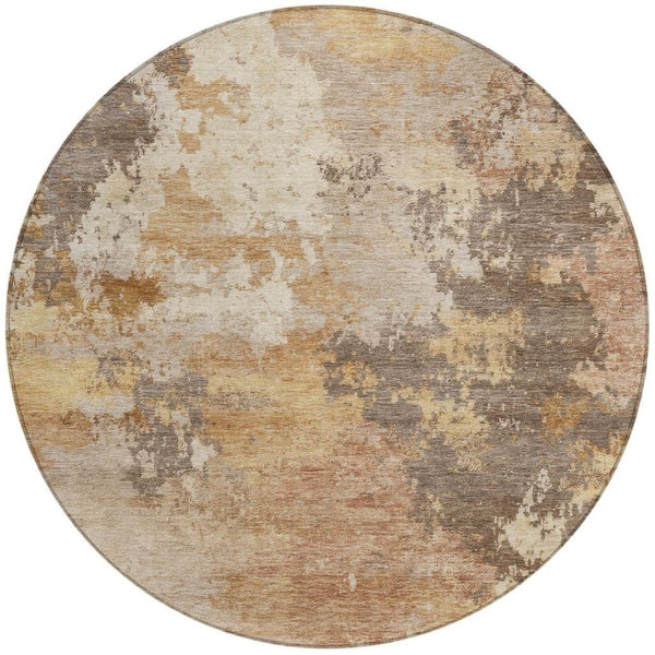 HomeRoots 8' Salmon and Gold Round Area Rug - Modern Abstract Design, Washable, Indoor/Outdoor Versatility 689181