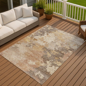 HomeRoots 10' Salmon and Gold Abstract Area Rug - Stylish, Washable, Durable Design for Indoor & Outdoor Use 689184