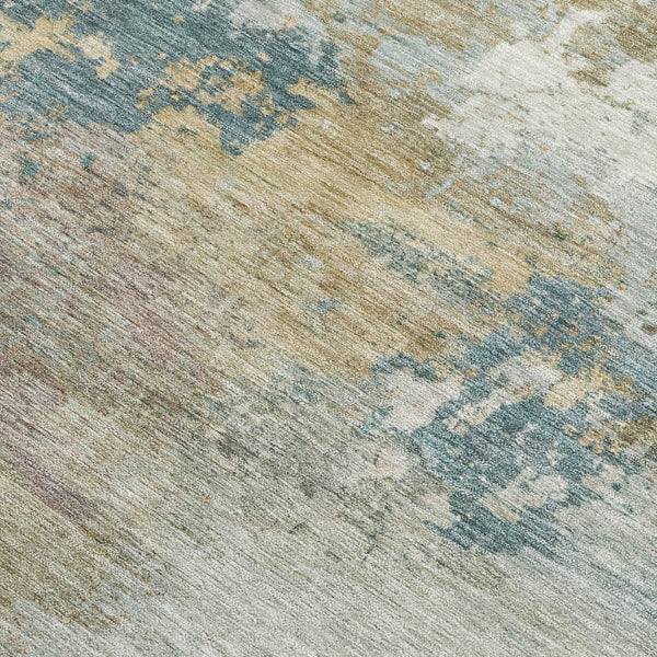 HomeRoots 9' X 12' Teal Blue & Gold Abstract Washable Area Rug - Stylish, Durable Design for Indoor & Outdoor Use 689189
