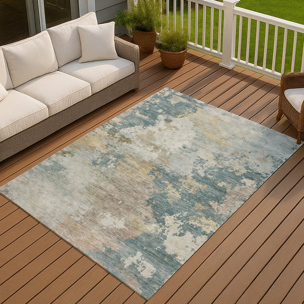 HomeRoots 10' Teal Blue & Gold Abstract Washable Area Rug - Stylish, Durable Design for Indoor & Outdoor Use 689190