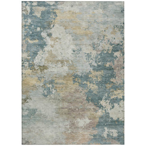 HomeRoots 10' Teal Blue & Gold Abstract Washable Area Rug - Stylish, Durable Design for Indoor & Outdoor Use 689190