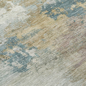 HomeRoots 10' Teal Blue & Gold Abstract Washable Area Rug - Stylish, Durable Design for Indoor & Outdoor Use 689190