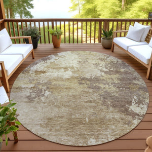 HomeRoots 8' Round Abstract Area Rug in Wheat & Beige – Washable, Durable for Indoor/Outdoor Use, Modern Design 689193