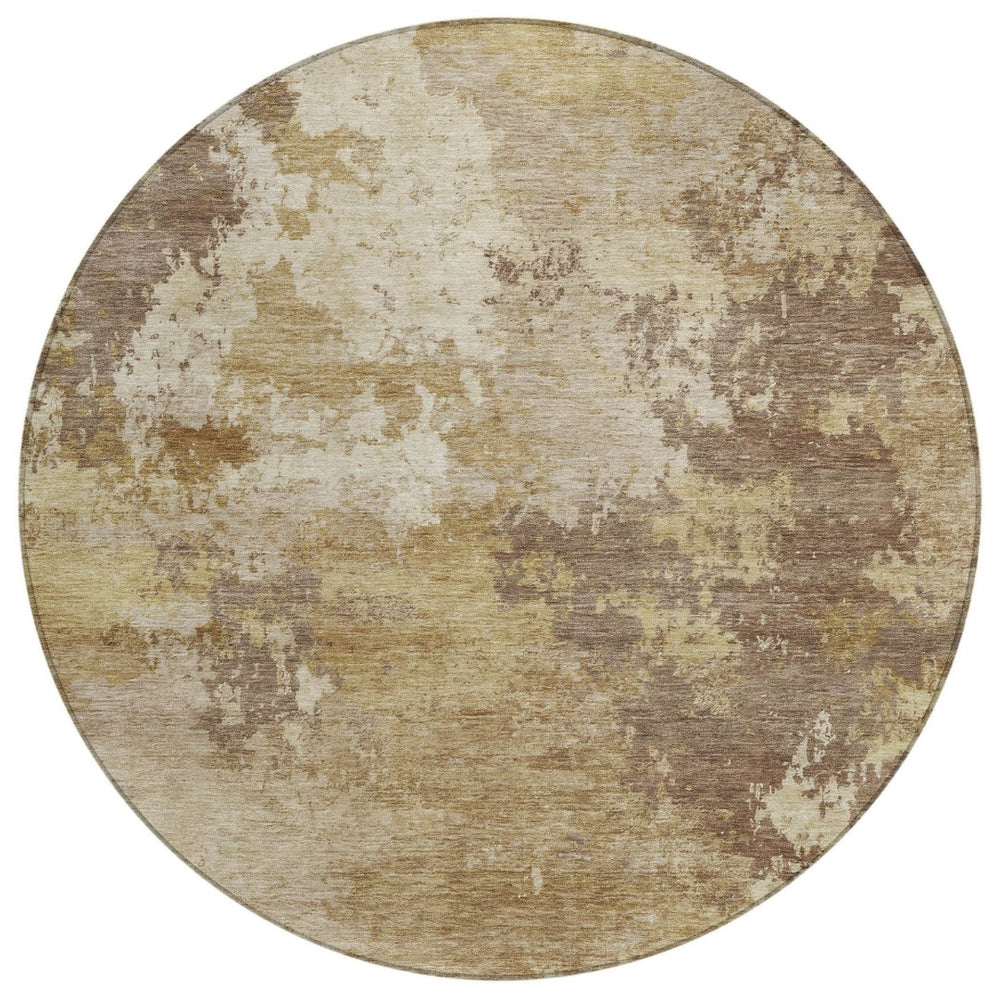 HomeRoots 8' Round Abstract Area Rug in Wheat & Beige – Washable, Durable for Indoor/Outdoor Use, Modern Design 689193