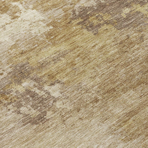 HomeRoots 8' Round Abstract Area Rug in Wheat & Beige – Washable, Durable for Indoor/Outdoor Use, Modern Design 689193