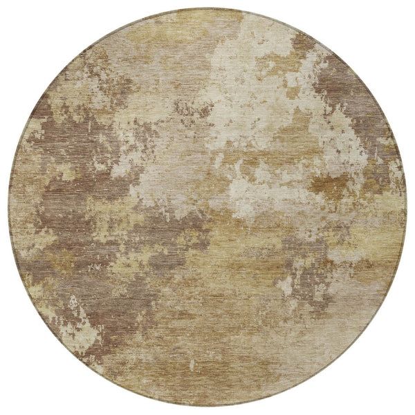 HomeRoots 8' Round Abstract Area Rug in Wheat & Beige – Washable, Durable for Indoor/Outdoor Use, Modern Design 689193