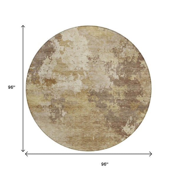 HomeRoots 8' Round Abstract Area Rug in Wheat & Beige – Washable, Durable for Indoor/Outdoor Use, Modern Design 689193