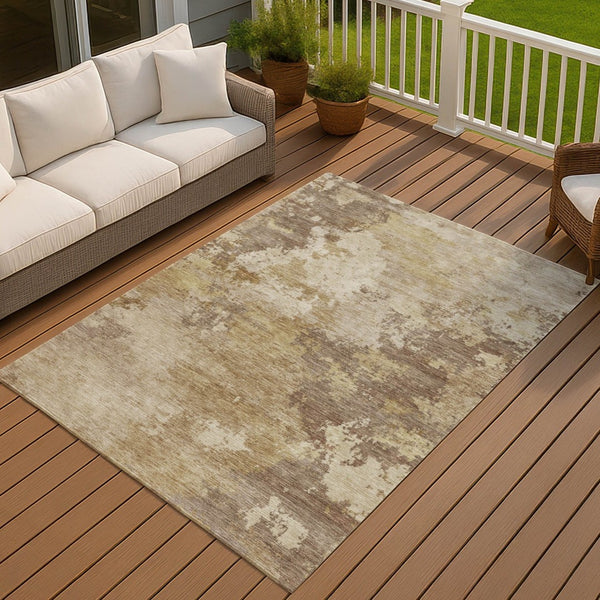 HomeRoots 9' X 12' Wheat And Beige Abstract Area Rug - Stylish, Washable, Durable for Indoor & Outdoor Spaces 689195