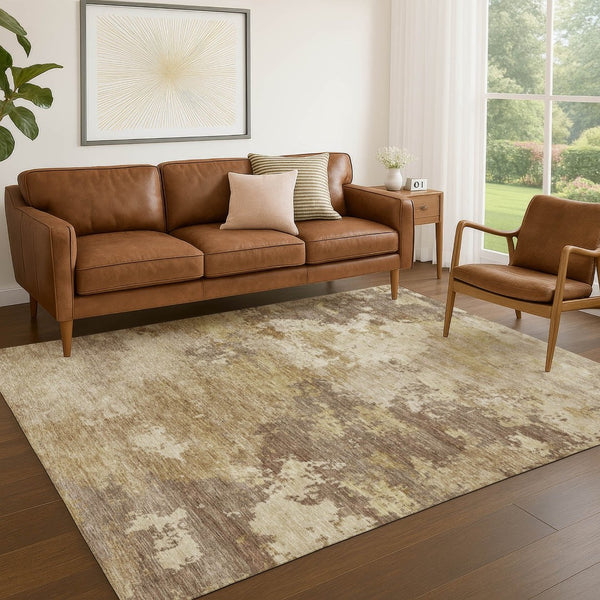 HomeRoots 10' Wheat & Beige Abstract Area Rug – Durable, Washable Indoor/Outdoor Design for Modern Spaces! 689196