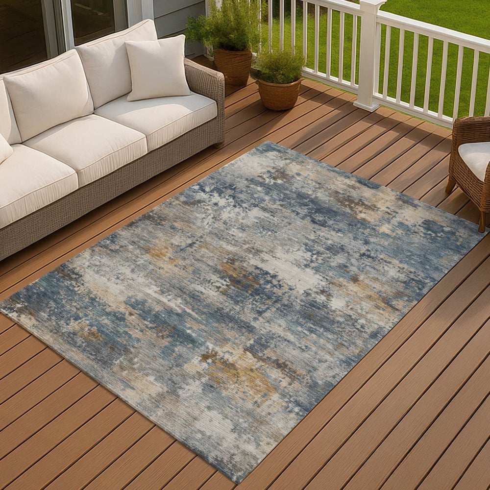 HomeRoots 5' X 8' Blue and Copper Abstract Area Rug – Stylish, Washable, Durable for Indoor & Outdoor Use! 689198