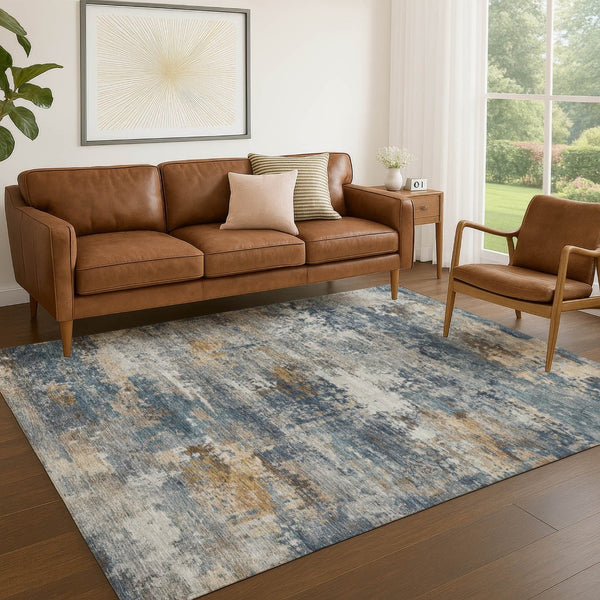 HomeRoots 5' X 8' Blue and Copper Abstract Area Rug – Stylish, Washable, Durable for Indoor & Outdoor Use! 689198