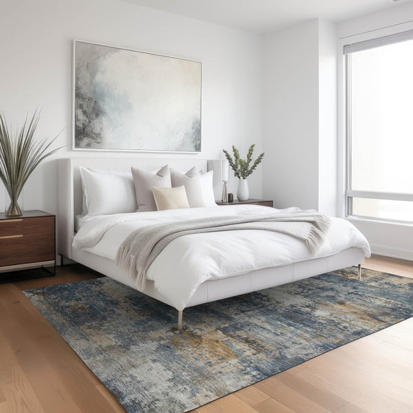 HomeRoots 5' X 8' Blue and Copper Abstract Area Rug – Stylish, Washable, Durable for Indoor & Outdoor Use! 689198
