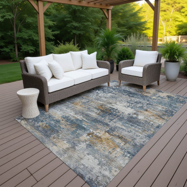 HomeRoots 5' X 8' Blue and Copper Abstract Area Rug – Stylish, Washable, Durable for Indoor & Outdoor Use! 689198