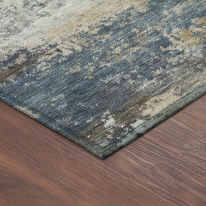 HomeRoots 8' Blue and Copper Round Abstract Area Rug - Stylish, Washable, Indoor/Outdoor, Durable Design for Any Space 689199