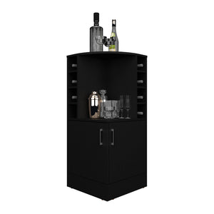 English Elm Hobart Black Bar Cabinet for Living Room — Corner-Saving Engineered Wood, 6 Wine Slots & Storage B092P269906