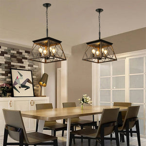 English Elm 16" Walnut Iron Cage Chandelier 4 Light Industrial Pendant for Dining or Kitchen Island W2312P477248
