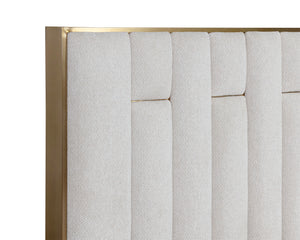 Sunpan Nemu Bed - King Size - Elegant Rhea Light Barley Upholstery With Gold Base And No Box Spring Needed Cream Fabric 110377