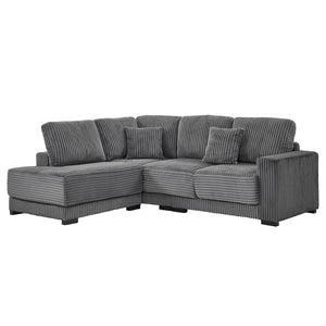 English Elm 93" Sectional Sofa L-Shaped Upholstered Corduroy 3-Seater with Reversible Chaise, Solid Wood Frame, Plush Coil-Foam Cushions Grey W1097S00222
