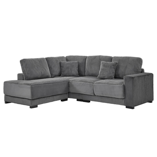 English Elm 93" Sectional Sofa L-Shaped Upholstered Corduroy 3-Seater with Reversible Chaise, Solid Wood Frame, Plush Coil-Foam Cushions Grey W1097S00222