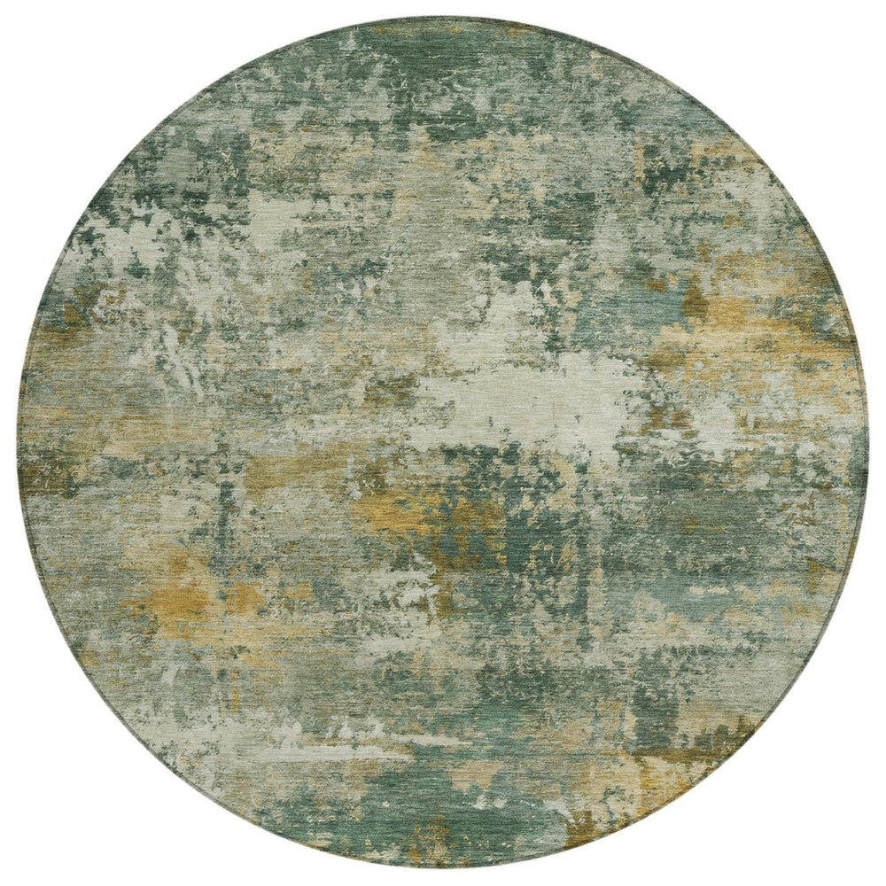 HomeRoots 8' Fern Green and Gold Round Abstract Area Rug - Washable, Durable, Stylish for Indoor/Outdoor Use 689205
