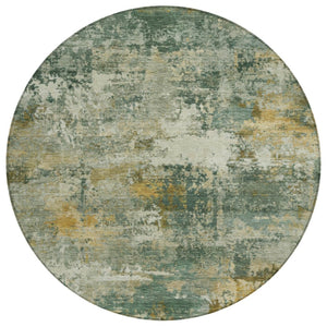 HomeRoots 8' Fern Green and Gold Round Abstract Area Rug - Washable, Durable, Stylish for Indoor/Outdoor Use 689205
