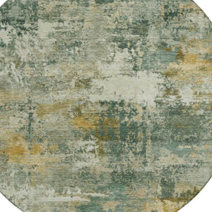 HomeRoots 8' Fern Green and Gold Round Abstract Area Rug - Washable, Durable, Stylish for Indoor/Outdoor Use 689205