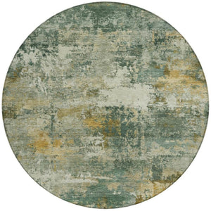 HomeRoots 8' Fern Green and Gold Round Abstract Area Rug - Washable, Durable, Stylish for Indoor/Outdoor Use 689205