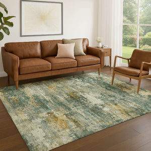 HomeRoots 9' X 12' Stylish Fern Green and Gold Abstract Washable Area Rug for Indoor and Outdoor Spaces 689207