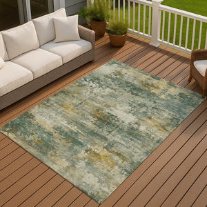HomeRoots 10' Fern Green and Gold Abstract Washable Area Rug – Stylish Indoor/Outdoor Design for Any Space 689208