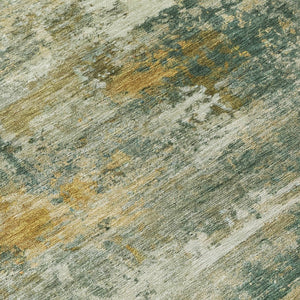HomeRoots 10' Fern Green and Gold Abstract Washable Area Rug – Stylish Indoor/Outdoor Design for Any Space 689208