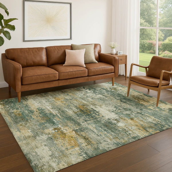 HomeRoots 10' Fern Green and Gold Abstract Washable Area Rug – Stylish Indoor/Outdoor Design for Any Space 689208