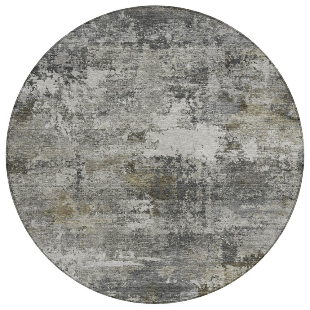 HomeRoots 8' Gray and Silver Abstract Round Area Rug - Durable, Washable Design for Indoor & Outdoor Spaces 689211