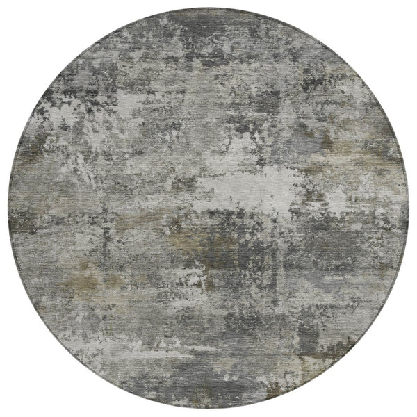 HomeRoots 8' Gray and Silver Abstract Round Area Rug - Durable, Washable Design for Indoor & Outdoor Spaces 689211