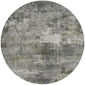 HomeRoots 8' Gray and Silver Abstract Round Area Rug - Durable, Washable Design for Indoor & Outdoor Spaces 689211