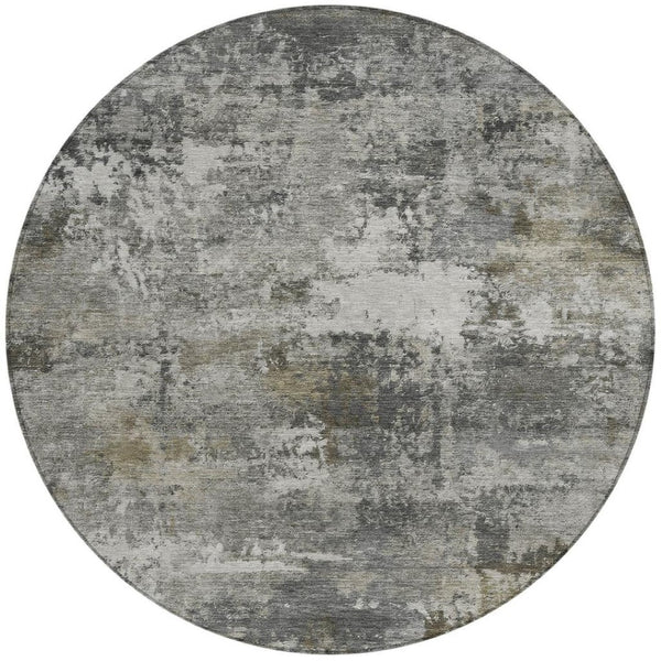HomeRoots 8' Gray and Silver Abstract Round Area Rug - Durable, Washable Design for Indoor & Outdoor Spaces 689211