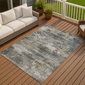 HomeRoots 8' X 10' Gray and Silver Abstract Indoor Outdoor Area Rug - Stylish, Washable, Durable for Any Space 689212