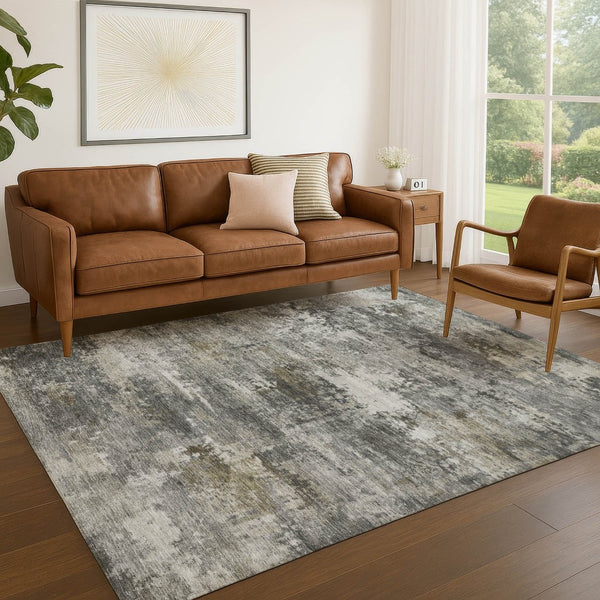 HomeRoots 9' X 12' Gray and Silver Abstract Washable Area Rug – Durable, Stylish, Low-Maintenance for All Spaces 689213