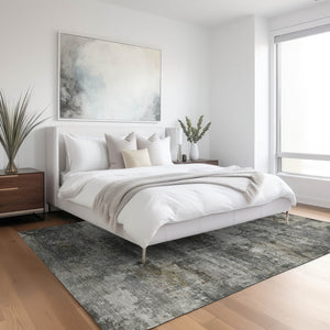 HomeRoots 10' X 14' Gray and Silver Abstract Area Rug - Washable, Durable, Modern Design for Indoor/Outdoor Use 689214