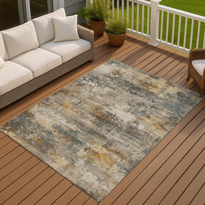 HomeRoots 5' Khaki and Gray Abstract Washable Area Rug - Stylish, Durable, Indoor/Outdoor for High-Traffic Spaces 689216