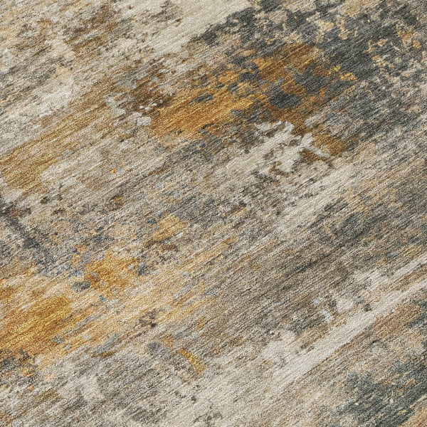 HomeRoots 5' Khaki and Gray Abstract Washable Area Rug - Stylish, Durable, Indoor/Outdoor for High-Traffic Spaces 689216