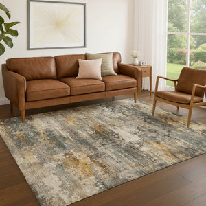 HomeRoots 5' Khaki and Gray Abstract Washable Area Rug - Stylish, Durable, Indoor/Outdoor for High-Traffic Spaces 689216