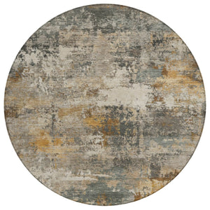 HomeRoots 8' Round Abstract Area Rug in Khaki & Gray - Stylish, Washable, Versatile for Indoor & Outdoor Use 689217