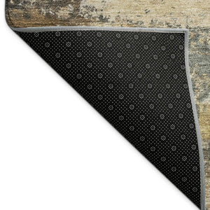 HomeRoots 8' Round Abstract Area Rug in Khaki & Gray - Stylish, Washable, Versatile for Indoor & Outdoor Use 689217