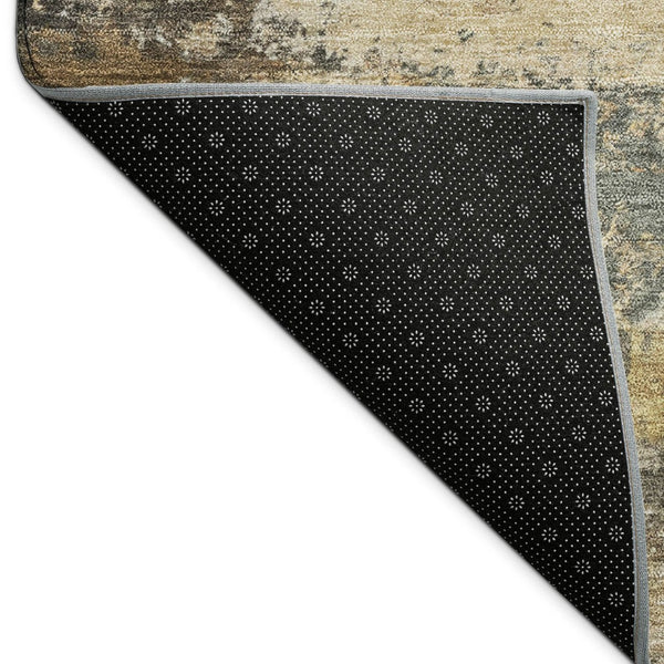 HomeRoots 8' Round Abstract Area Rug in Khaki & Gray - Stylish, Washable, Versatile for Indoor & Outdoor Use 689217